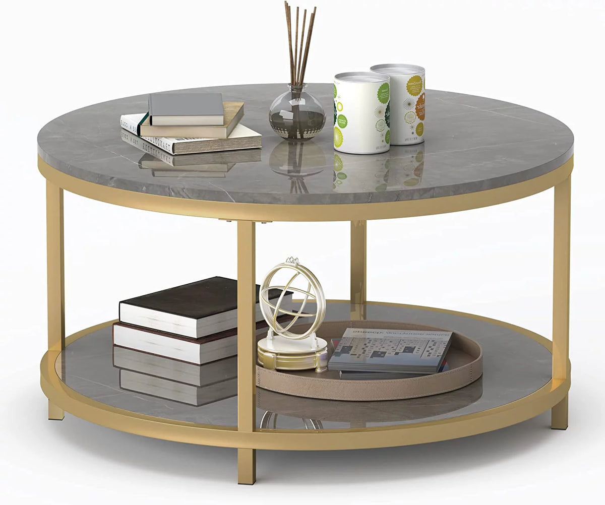 Round Coffee Table with Storage Open Shelf I205