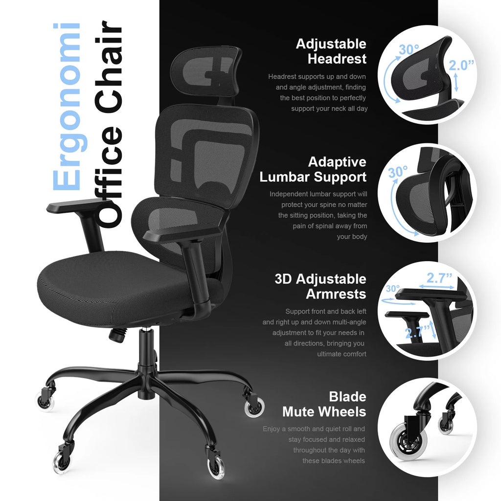 Black Ergonomic Mesh Office Chair with Lumbar Support and Wheels G898940
