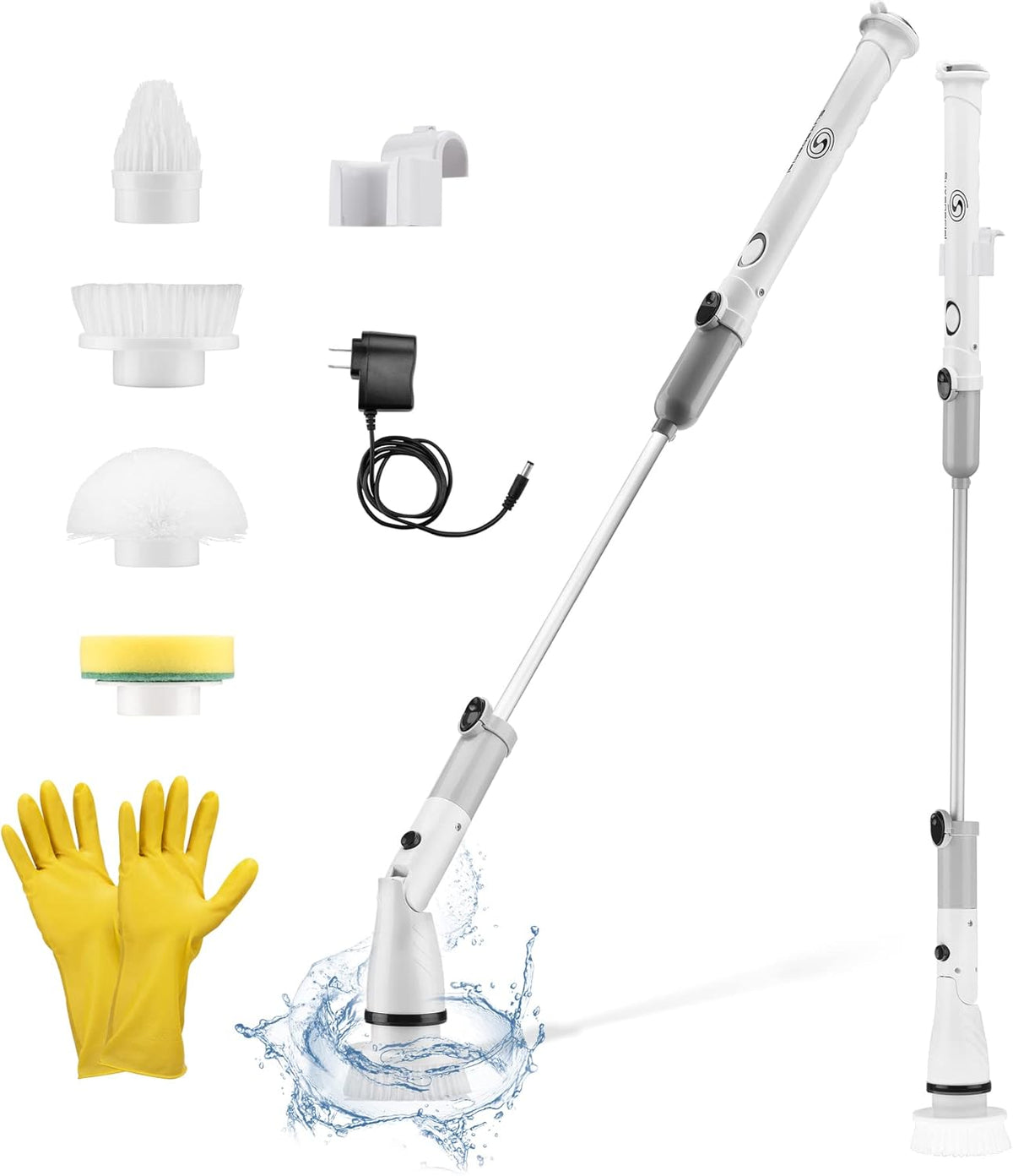Electric Spin Scrubber with 4 Replaceable Brush Heads and Adjustable Extension Handle, Pack of 2 V8474