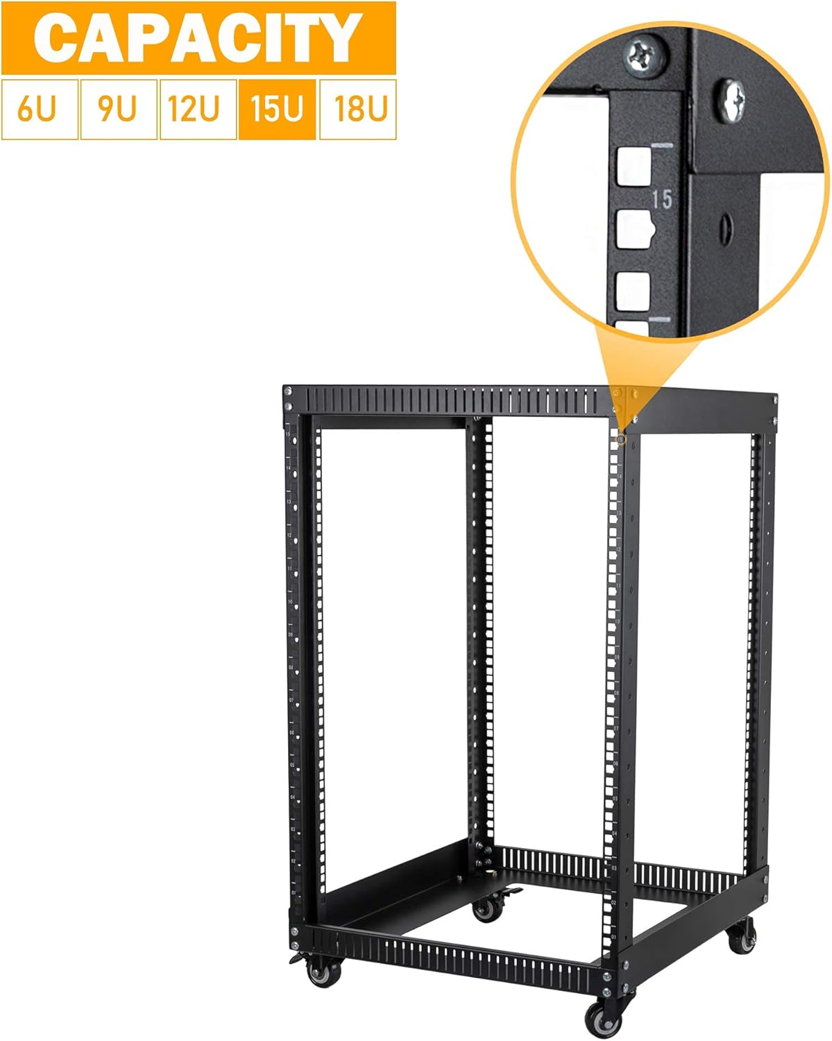 18U Open Frame Server Rack with Brake Casters D455188