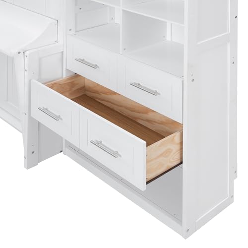 Queen Murphy Bed with Desk, Foldable Queen Wood Wall Bed with Storage Shelves, White Y990934