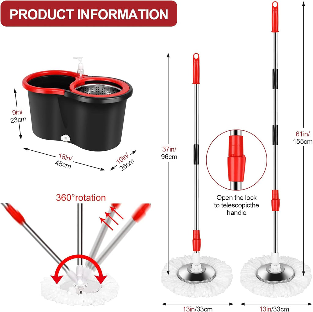 Black 20QT Mop Bucket with Wringer Set and 3 Microfiber Mop Head D500411