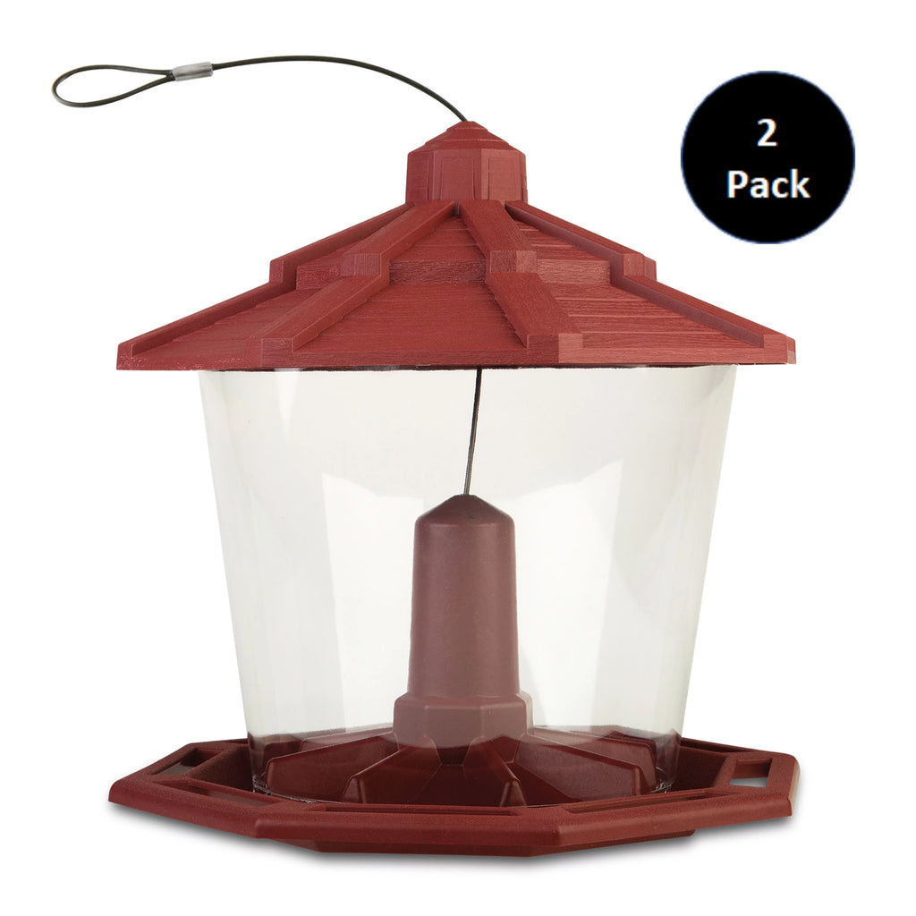 Red Recycled Plastic Wild Bird Hopper Feeder, 7 lb. Capacity, 2 Pack V53112