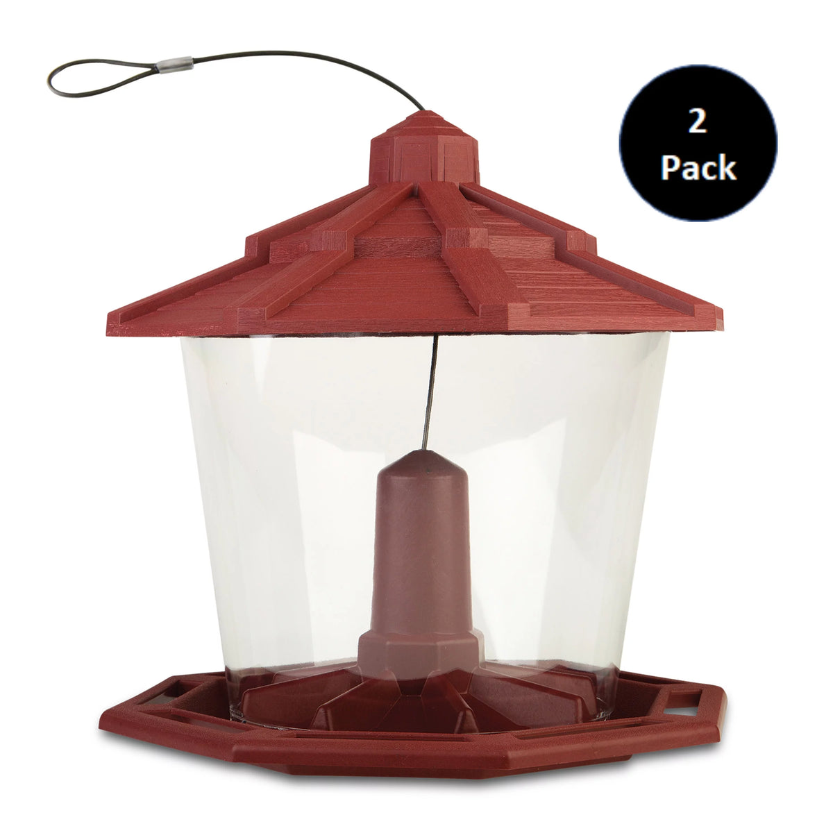 Red Recycled Plastic Wild Bird Hopper Feeder, 7 lb. Capacity, 2 Pack V53112