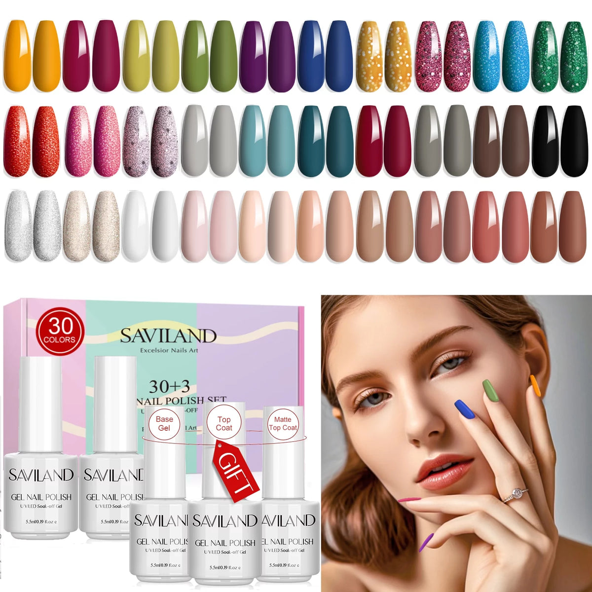 33PCS Gel Nail Polish Kit with Base and Top Coat, Matte Top Coat L556454