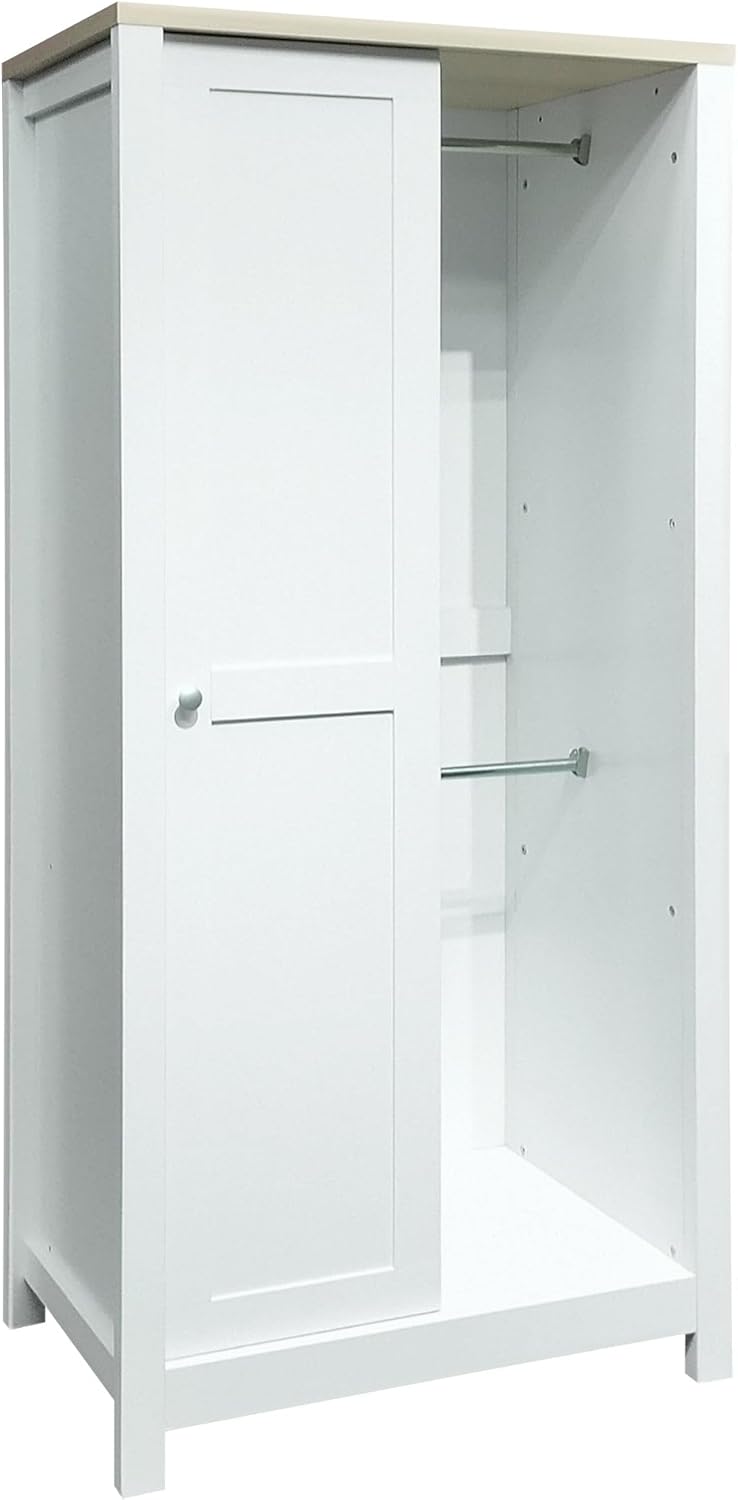 White Freestanding Wooden Armoire Wardrobe with 1 Sliding Door and 2 Drawers T554