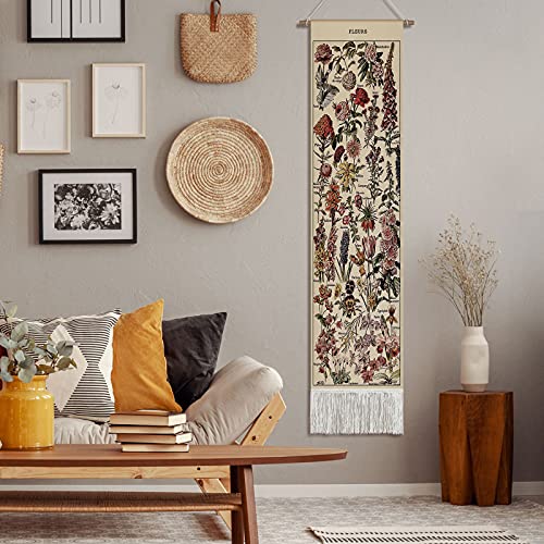 Vintage Tapestry 52 x 13 Inch Long Vertical Wall Hanging Botanical Tapestry with Tassel Y3158