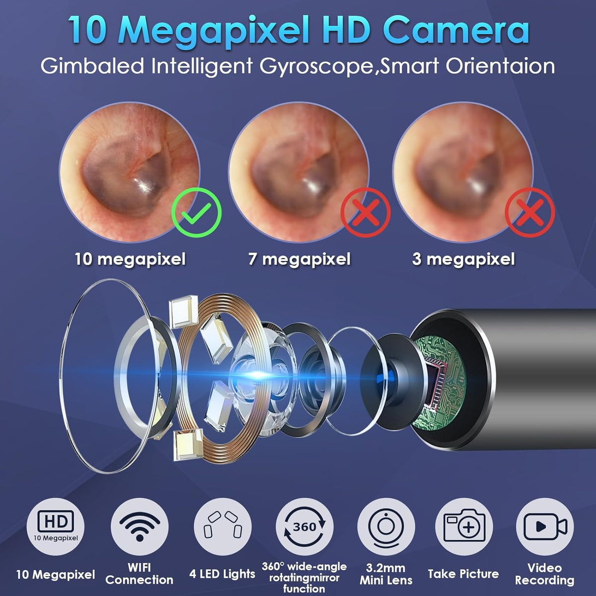 Ear Wax Removal Tool Camera with 10 Megapixels, 12 Ear Spoons, 2 Modes Y112058