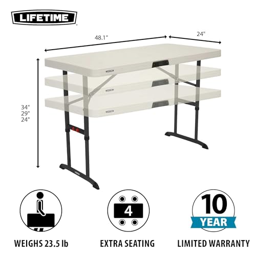 4-Foot Commercial Adjustable Folding Table, Almond G35211