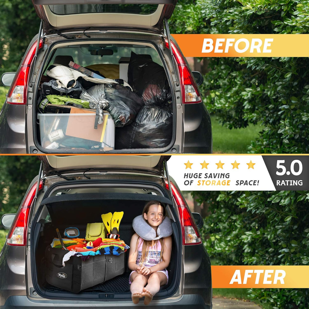 Black Collapsible Car Trunk Organizer with Lid F6509