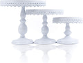 Set of 3 Antique Round Metal Cake Stands 12, 10, 8 Inch White M683