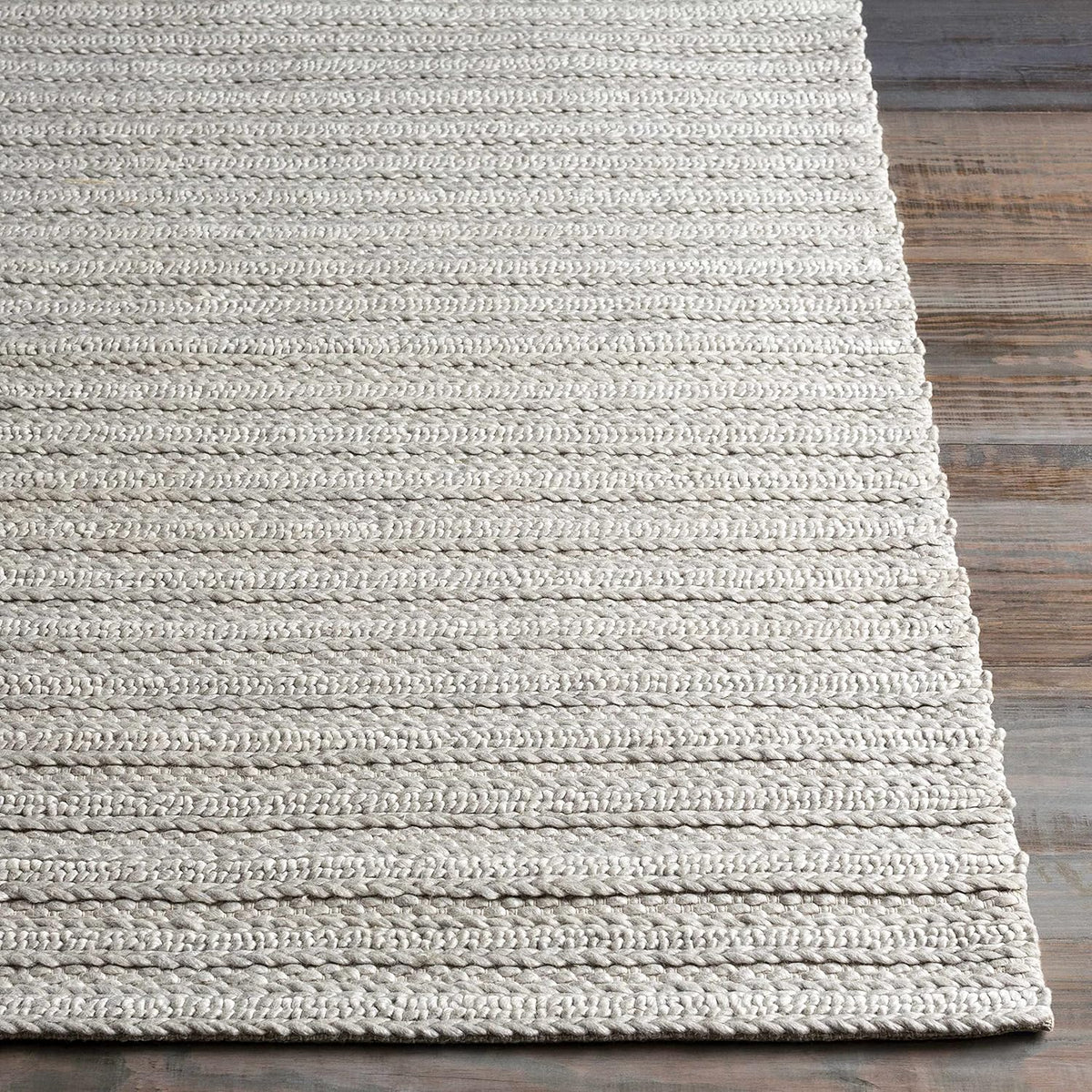 Wool & Viscose Bohemian Area Rug, Ivory, Beige, Cream, Grey, 10' x 14' Y3787