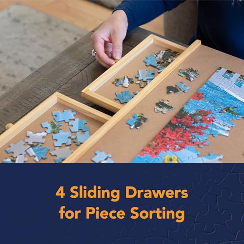 Puzzle Board with Drawers – 1000 Piece Wooden Puzzle Board with Sorting Trays C867926