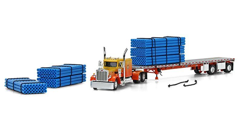 63x22 Sleeper Cab with Spread-Axle Trailer and 6 Blue Pipe Loads J8907