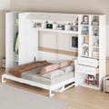 Queen Murphy Bed with Desk, Foldable Queen Wood Wall Bed with Storage Shelves, White Y990934