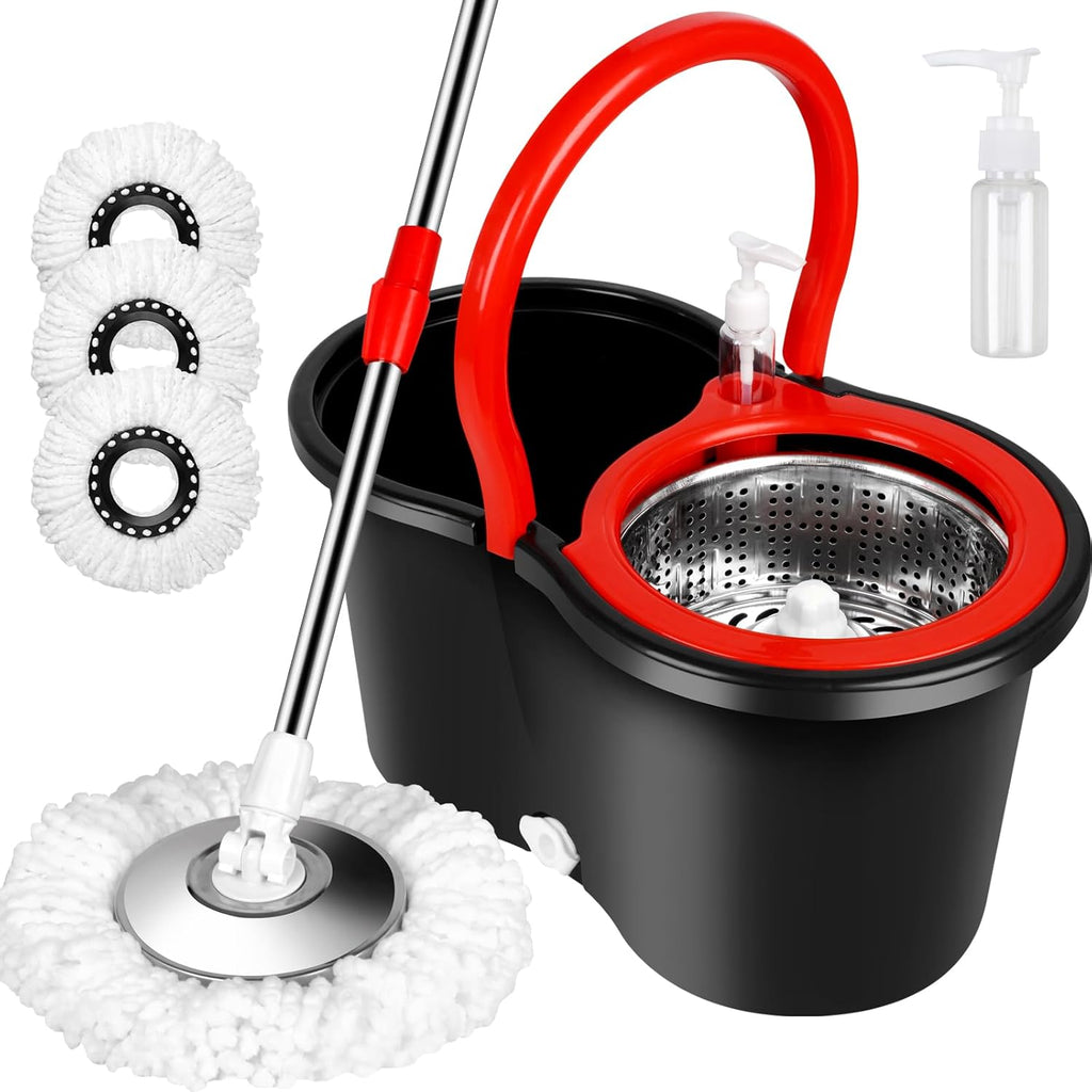 Black 20QT Mop Bucket with Wringer Set and 3 Microfiber Mop Head D500411