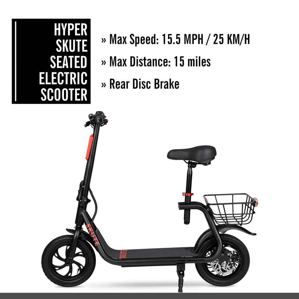 36V Seated Electric Scooter with Basket, 250W Motor, Max Speed 15mph X663