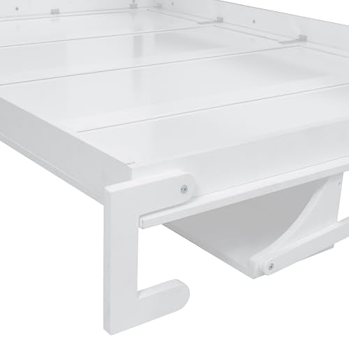 Queen Murphy Bed with Desk, Foldable Queen Wood Wall Bed with Storage Shelves, White Y990934