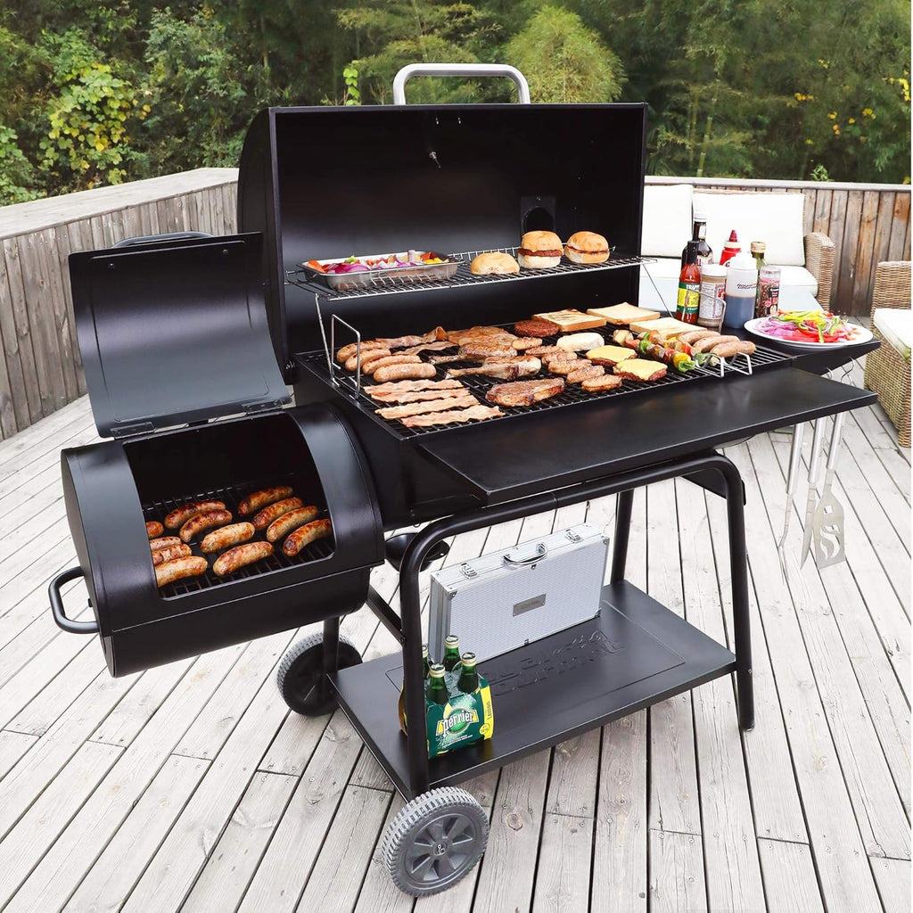 Charcoal Barrel Grill with Offset Smoker, 1188 Square Inches, Black B87572