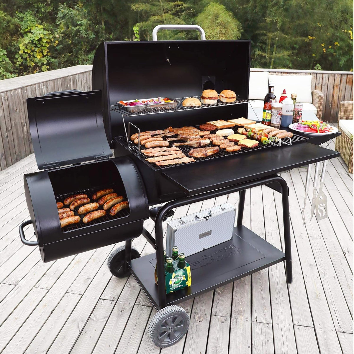 Charcoal Barrel Grill with Offset Smoker, 1188 Square Inches, Black B87572