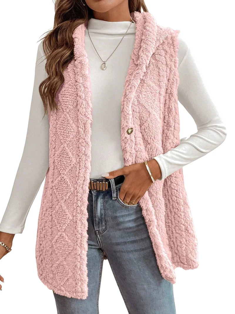Pink Oversized Fleece Hooded Cardigan X372