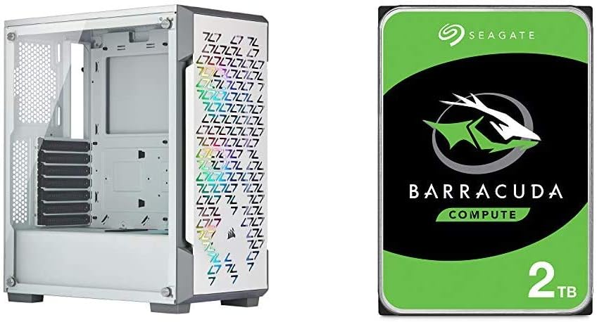 White Mid-Tower Tempered Glass Case & 2TB 3.5 Inch Internal Hard Drive Z894