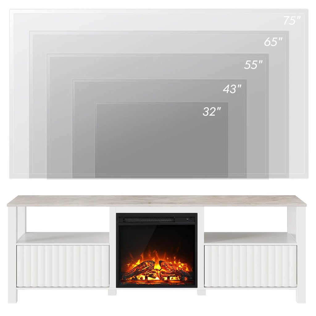 White 70 inch Wood Electric Fireplace TV Stand X85541