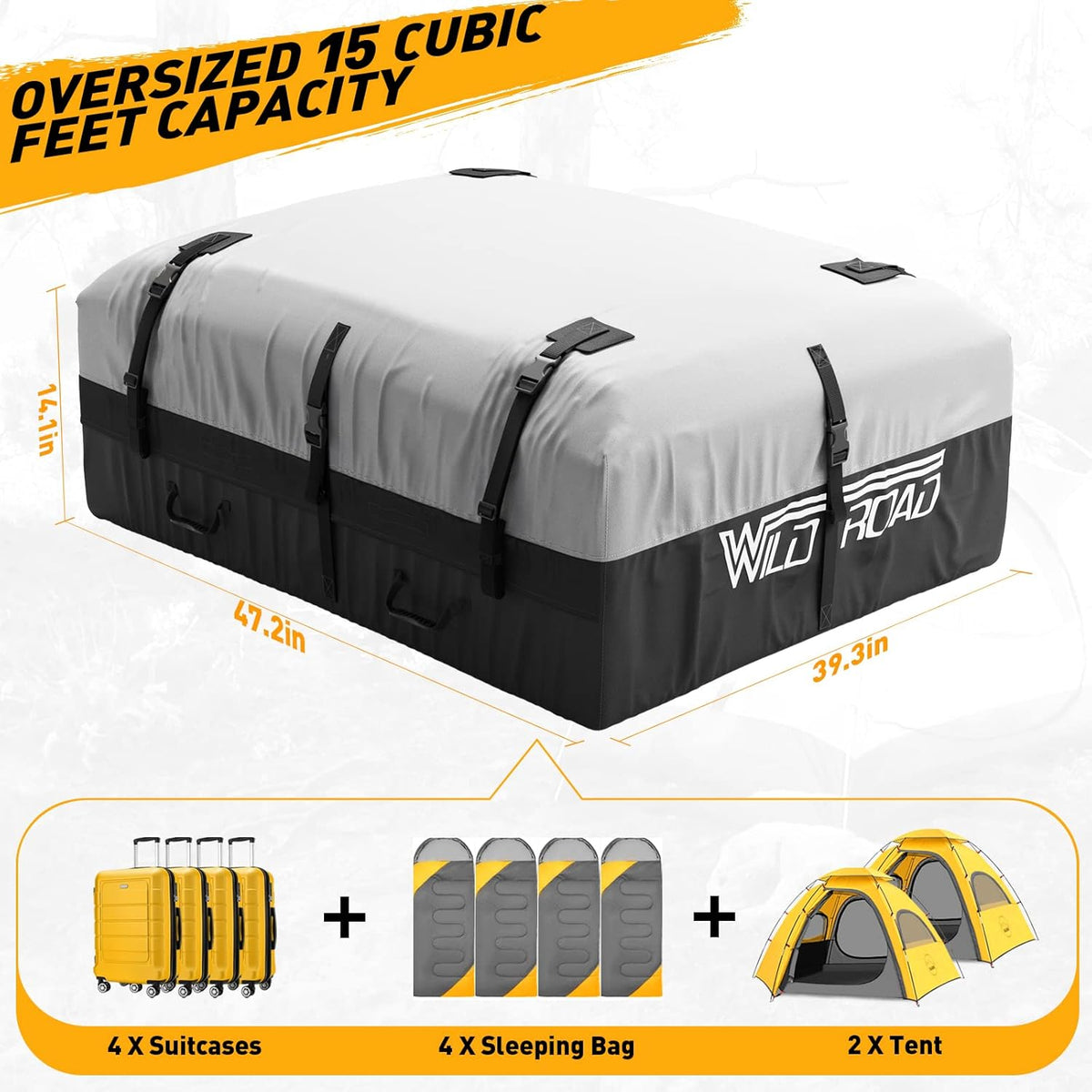 15 Cubic Feet Waterproof Soft-Shell Rooftop Cargo Carrier Bag A317