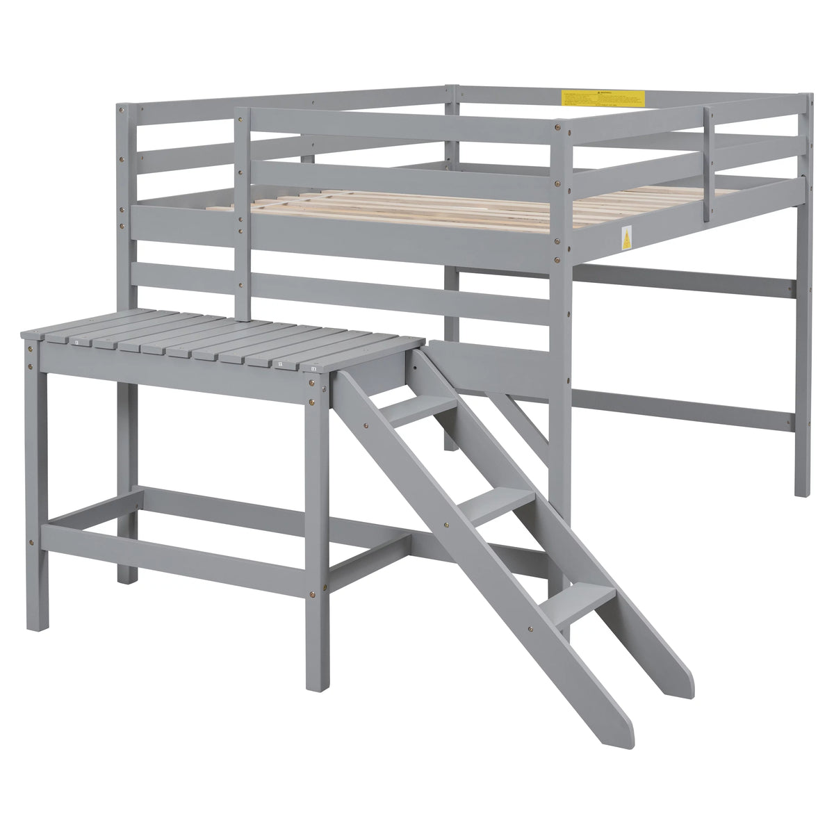 Gray Full Wood Loft Bed with Safety Rail and Ladder L79026