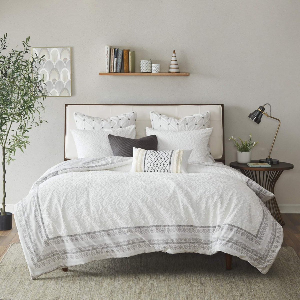 100% Cotton Ivory Chenille Tufted King Comforter Cover Bedding Set S665