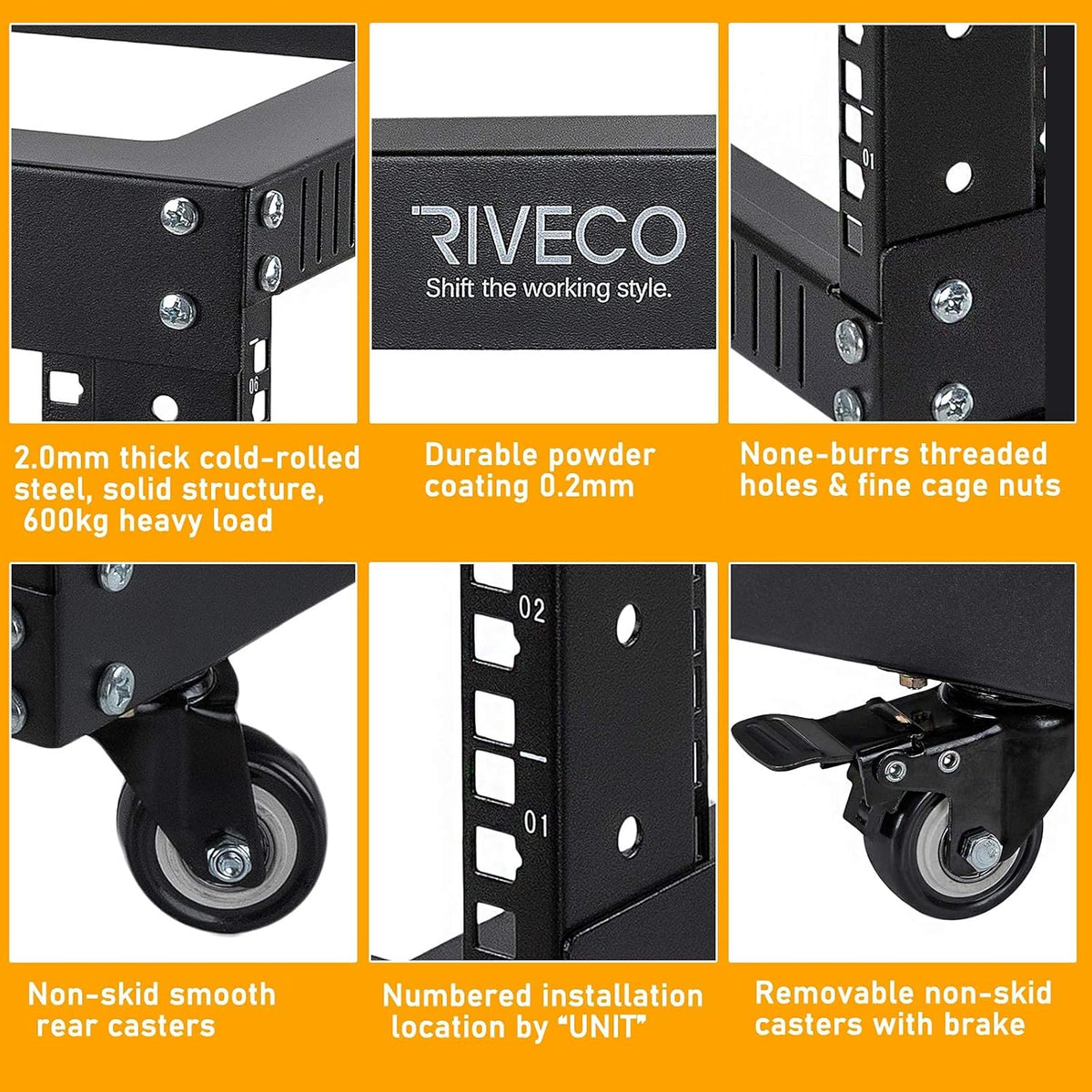 18U Open Frame Server Rack with Brake Casters D455188