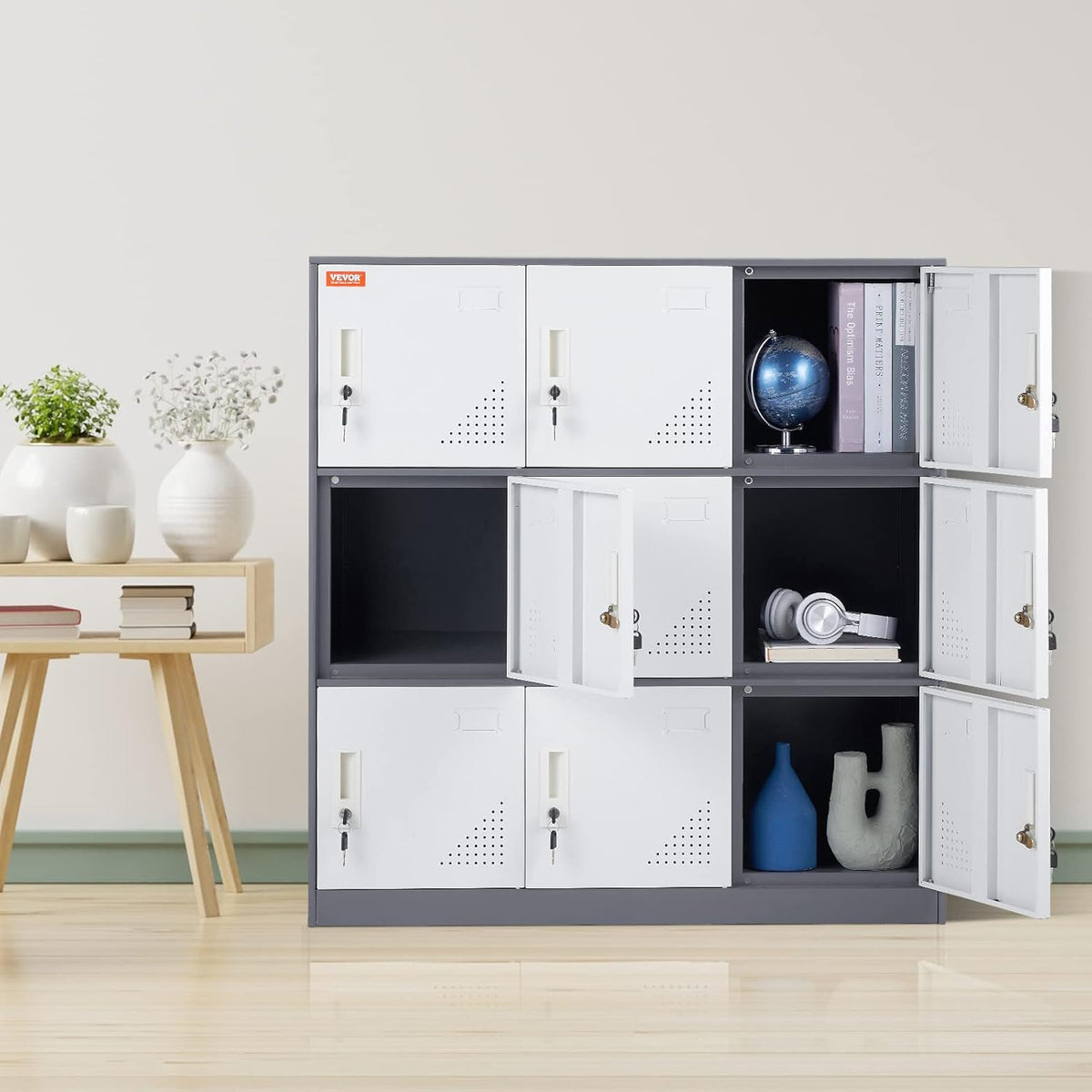 Gray Steel 9 Doors Storage Cabinet with Keys S698557