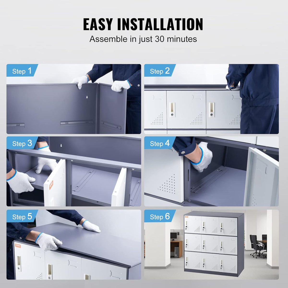 Gray Steel 9 Doors Storage Cabinet with Keys S698557