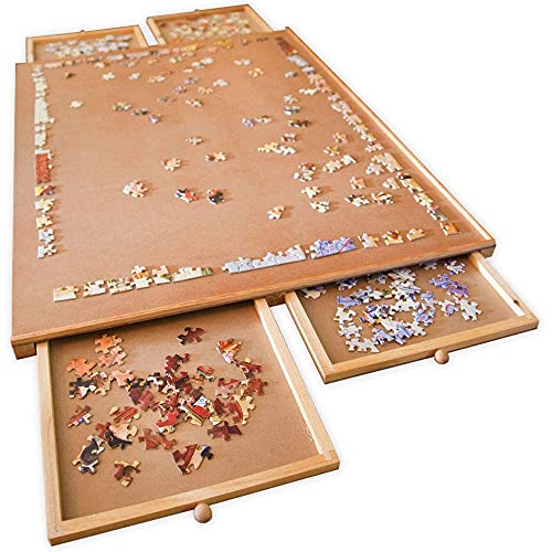 Puzzle Board with Drawers – 1000 Piece Wooden Puzzle Board with Sorting Trays C867926