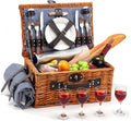 4 Person Wicker Picnic Basket Set with Insulated Cooler Bag and Picnic Blanket F283094