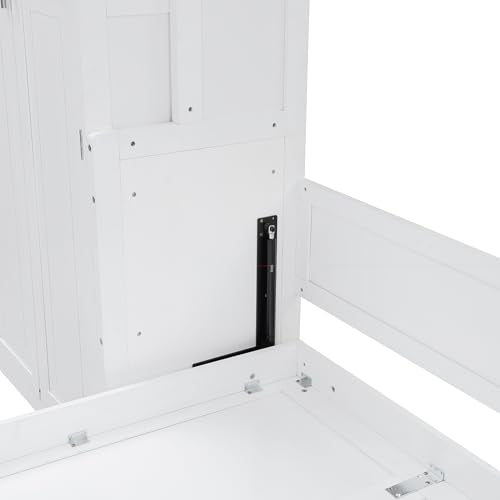 Queen Murphy Bed with Desk, Foldable Queen Wood Wall Bed with Storage Shelves, White Y990934
