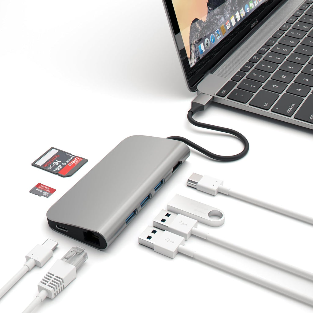 Aluminum Multi-Port Adapter 4K HDMI USB-C Gigabit Ethernet SD Micro Card Readers USB 3.0 Gold W5813