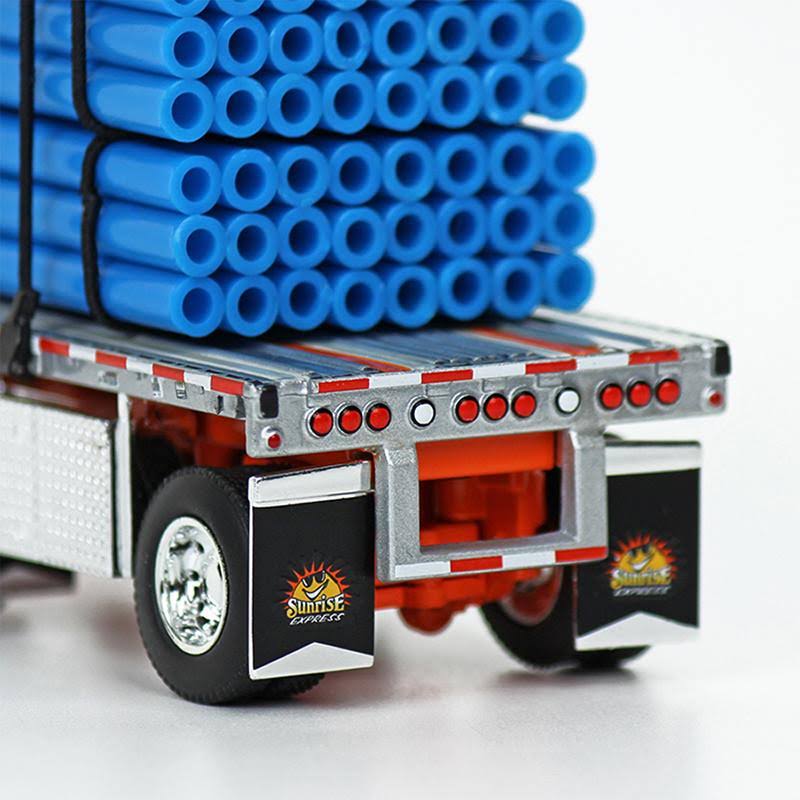 63x22 Sleeper Cab with Spread-Axle Trailer and 6 Blue Pipe Loads J8907