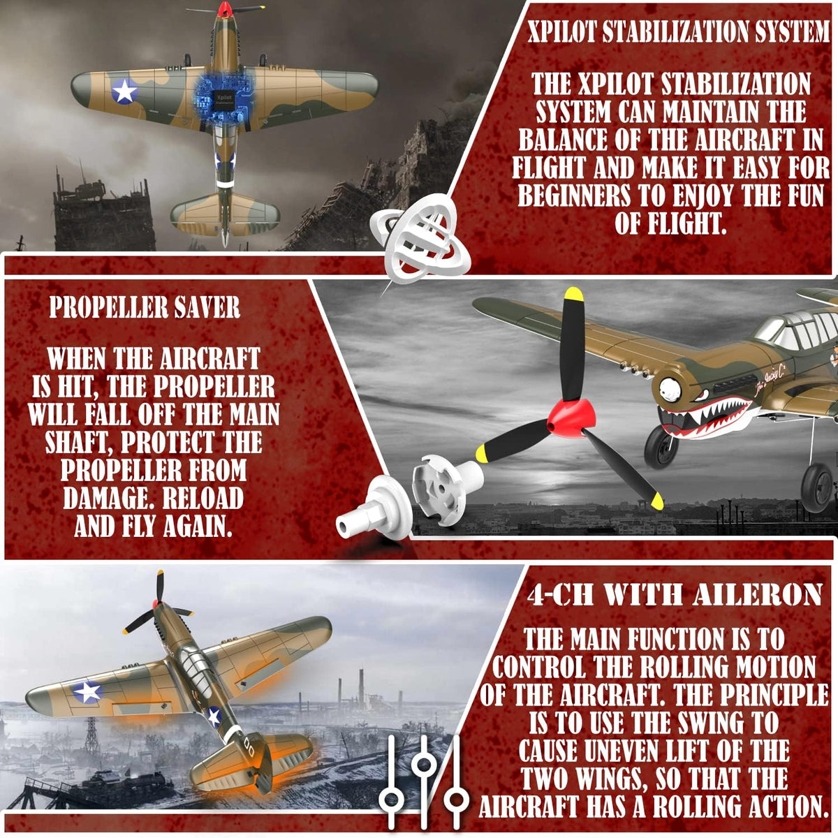 4 Channel Remote Control Airplane Ready to Fly P-40 Warhawk RC Airplane W894036