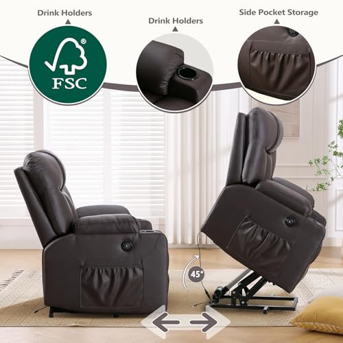 Large Power Lift Recliner Chair with Massage and Heat, Electric Wide Recliners, Heavy Duty Fabric Reclining Mechanism, Camel U201