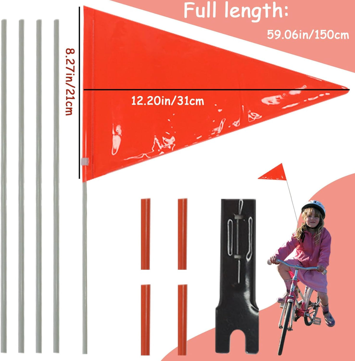 Reflective Adjustable Height Bicycle Safety Flag with Mounting Bracket R5642