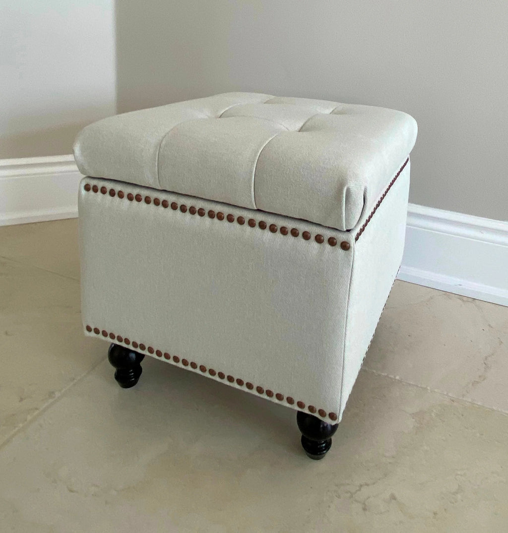White Flannel Upholstered Storage Ottoman B10988