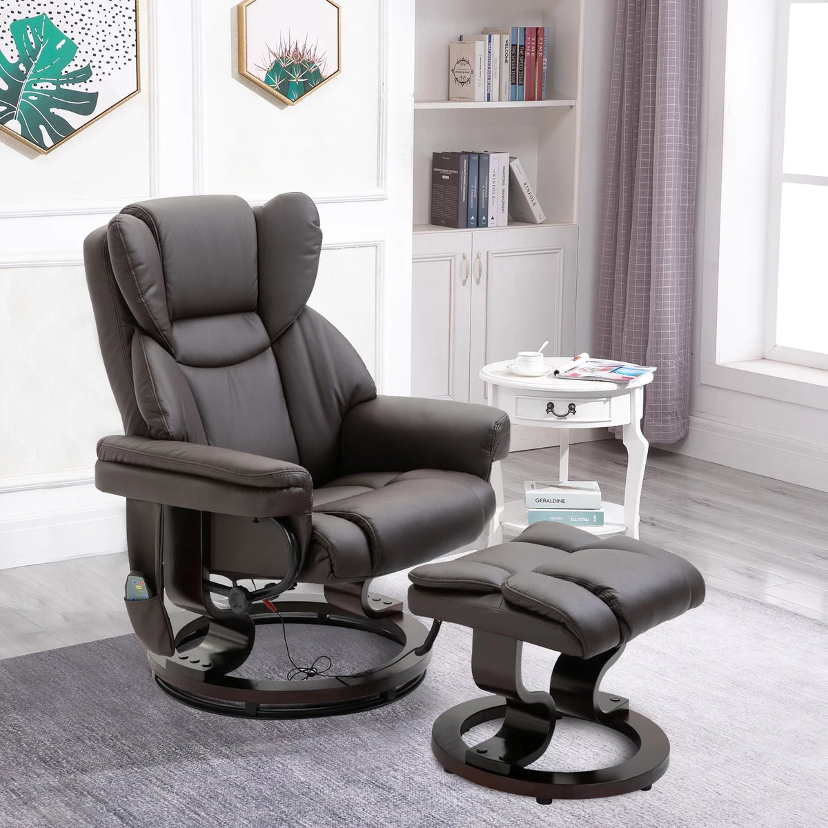 Brown Faux Leather Massage Recliner Chair with Footrest N27857