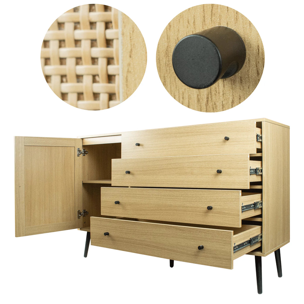 Natural Wood Storage Cabinet with Door and 4 Drawers W81678
