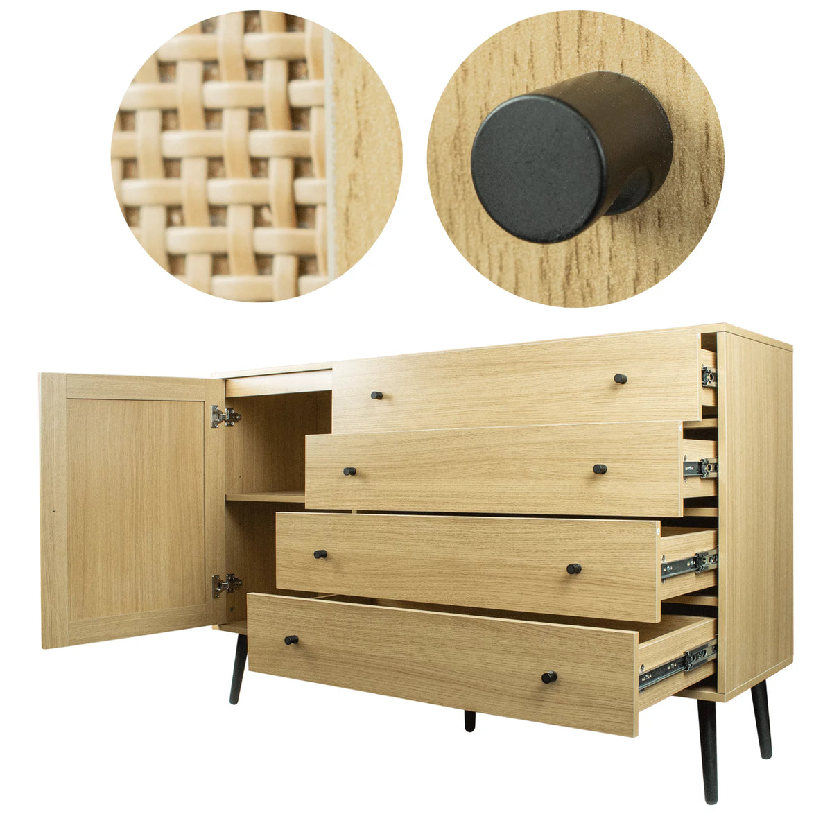 Natural Wood Storage Cabinet with Door and 4 Drawers W81678