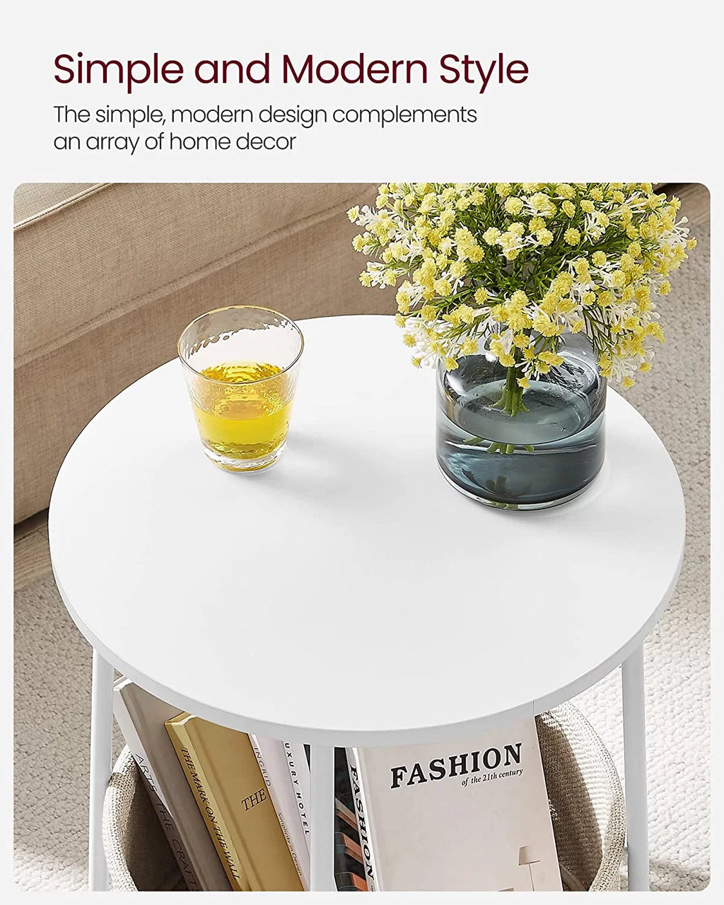 Round Side Table with Fabric Storage Basket G5077
