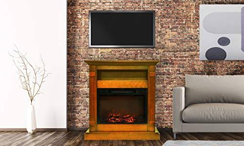 34-in. Electric Fireplace with Log Insert and Teak Mantel Y902204
