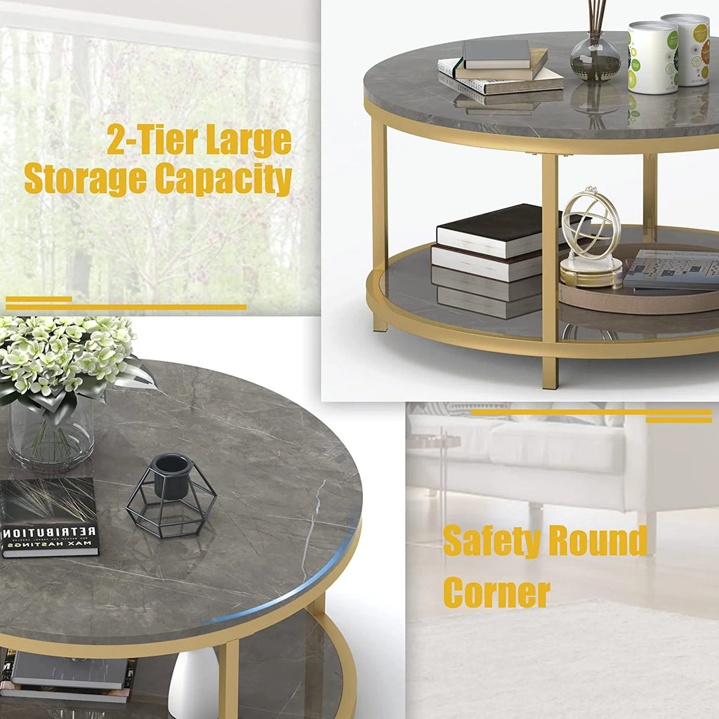 Round Coffee Table with Storage Open Shelf I205