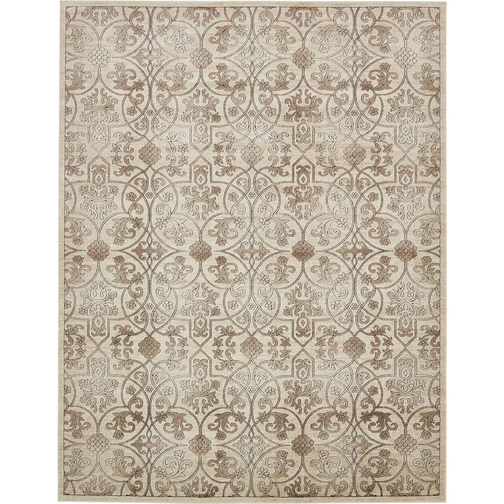 Dark Beige Beige 10' x 13' Textured Border Rug Z431