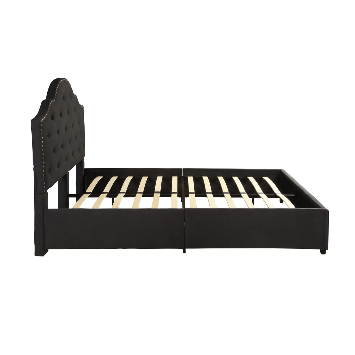 Black Button-Tufted Upholstered Queen Bed Frame U547366